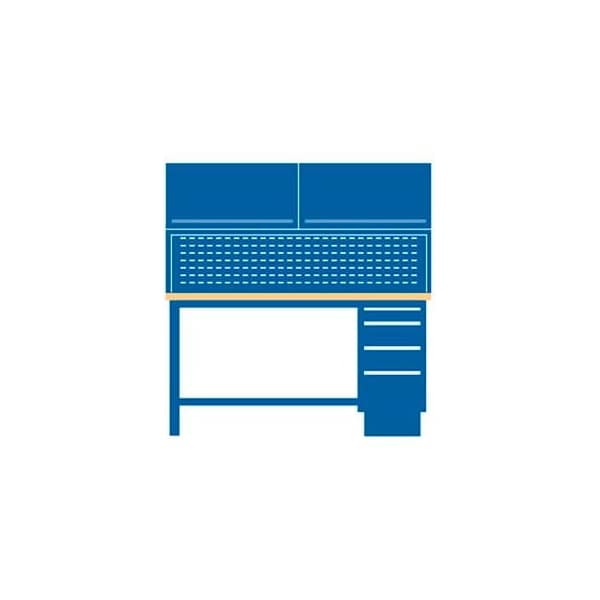 Lista International 60x30x64.75 Cabinet & Leg workstation w/4 drawers, stat. riser shelf, 2 ovhd cabs/butcher block top TB3203-BTB6030-BB - main